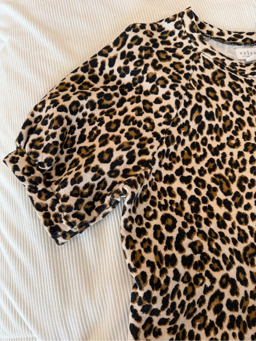 Velvet by Graham & Spencer Leopard Print Short Sleeve Sweatshirt Top Large USA - Picture 5 of 8